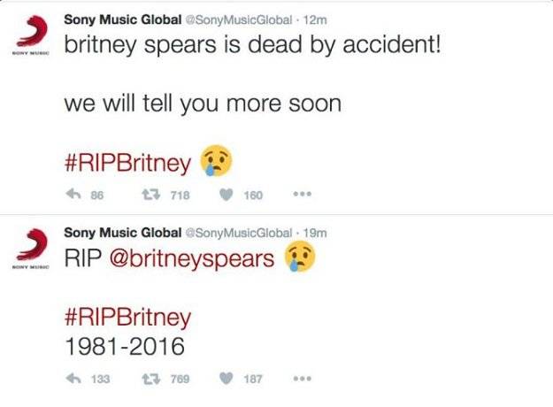 Britney Spears’ fake death tweets sent after Sony Music's Twitter hacked