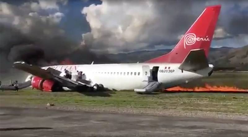 Boeing jet catches fire in Peru