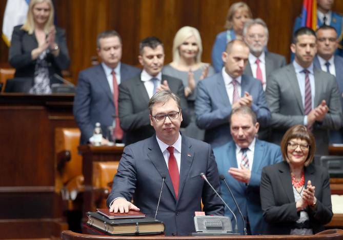 Serbia's conservative leader Aleksandar Vucic sworn in as president
