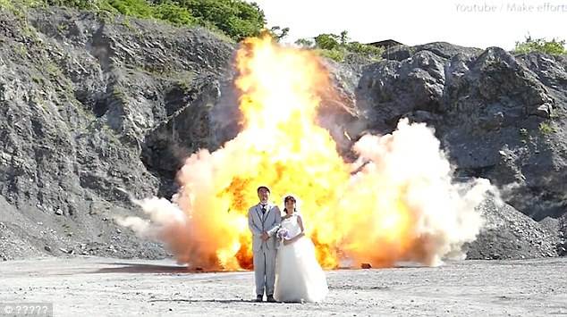 Video: Wedding photo shoot in front of giant explosions