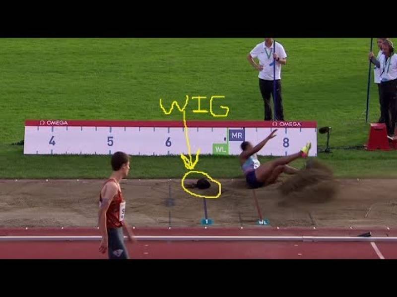 Nigerian athlete's wig falls off during long jump 