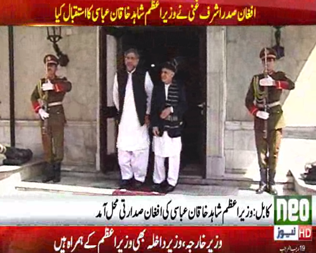 PM Abbasi reaches Afghan presidential office to reduce tensions 