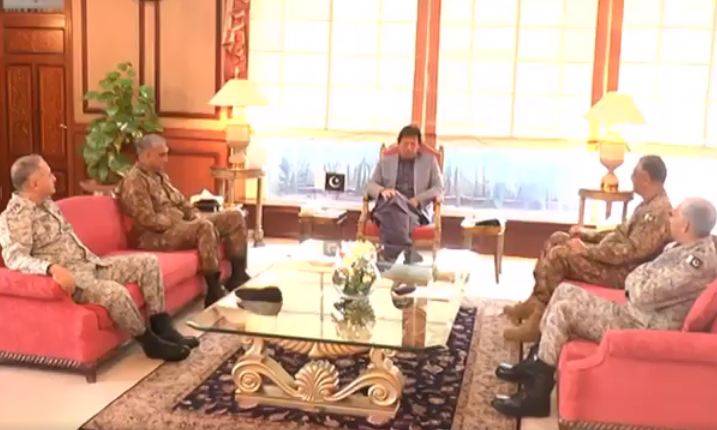 Chairman Joint Chiefs of Staff, all three services chiefs call on PM Imran