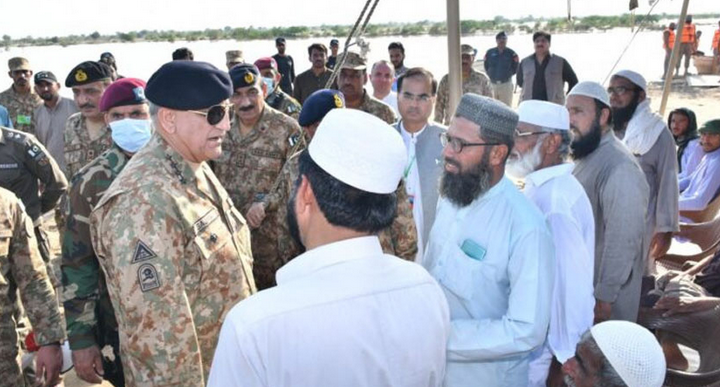 COAS Gen Bajwa visits flood-hit areas in Punjab and KP
