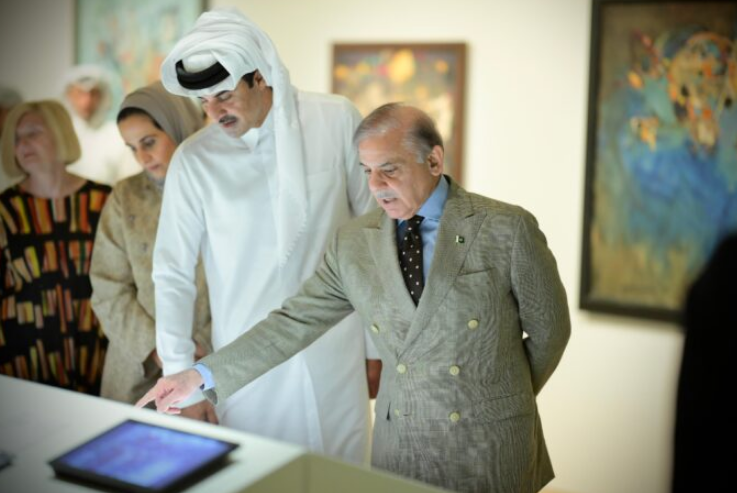 PM Shehbaz, Amir of Qatar visit Pakistani artworks’ gallery at NMoQ