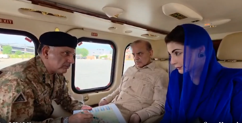 PM Shehbaz, Punjab CM Maryam visit flood-hit areas, conduct aerial review 