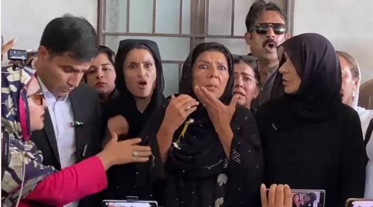 PTI founder's sister Aleema Khan pelted with egg outside Aidala jail