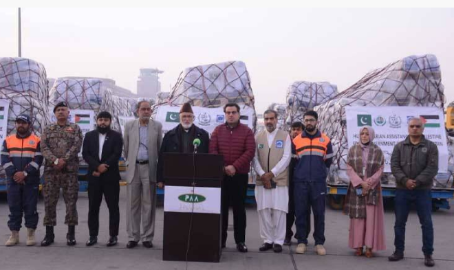 Pakistan dispatches 28th humanitarian aid consignment to Palestine
