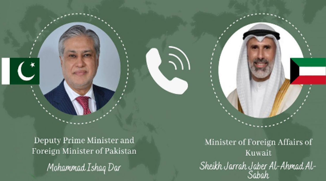 In phone calls with DPM Dar, FMs of Kuwait and Canada laud Pakistan's role in facilitating Islamabad talks