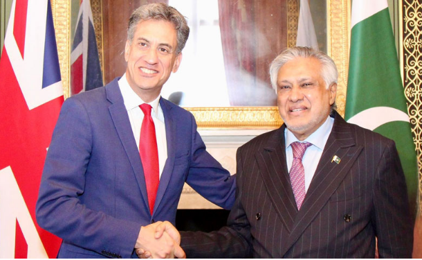 Dar, Miliband discuss bilateral ties, regional developments